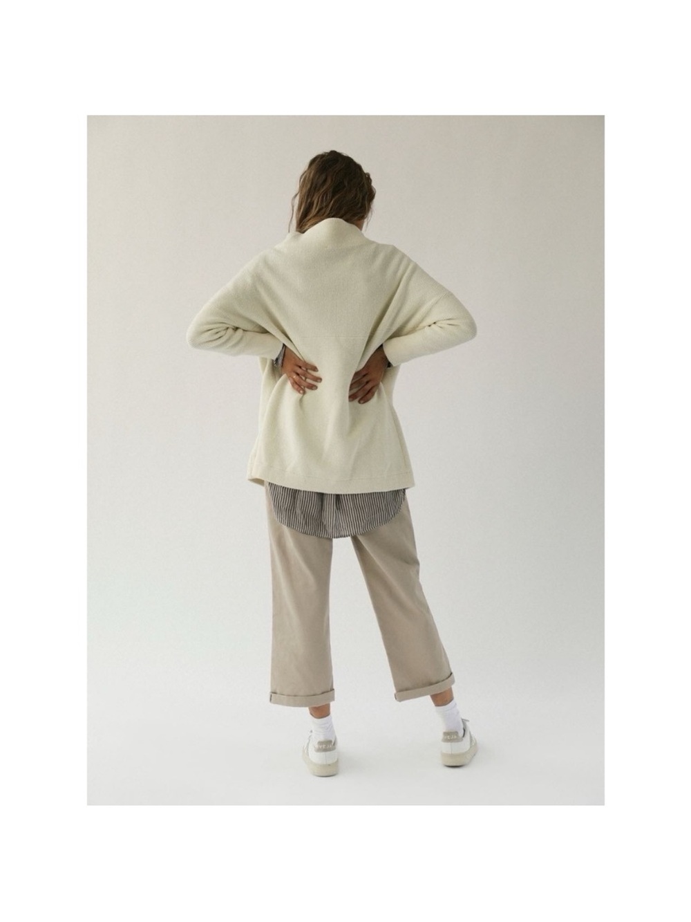 Free People Ottoman Slouchy Tunic Sweater Ivory Cream Mock Neck Oversized Cozy - Picture 9 of 14